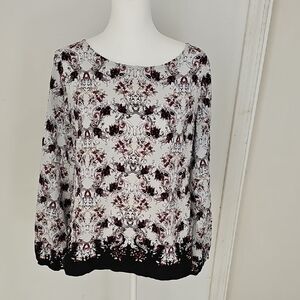 White House Black Market Black and White Floral Blouse